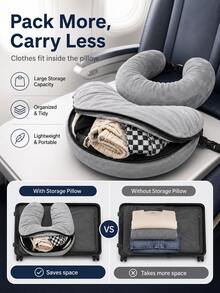 Soft Plush Travel Pillow, Unfilled, Suitable For Storage, Travel Essential, Vacation Accessory, Travel Sleep Aid, Adjustable U-Shaped Neck Pillow, Wide Comfortable Design, With Convenient Zipper - Multicolor - View 6