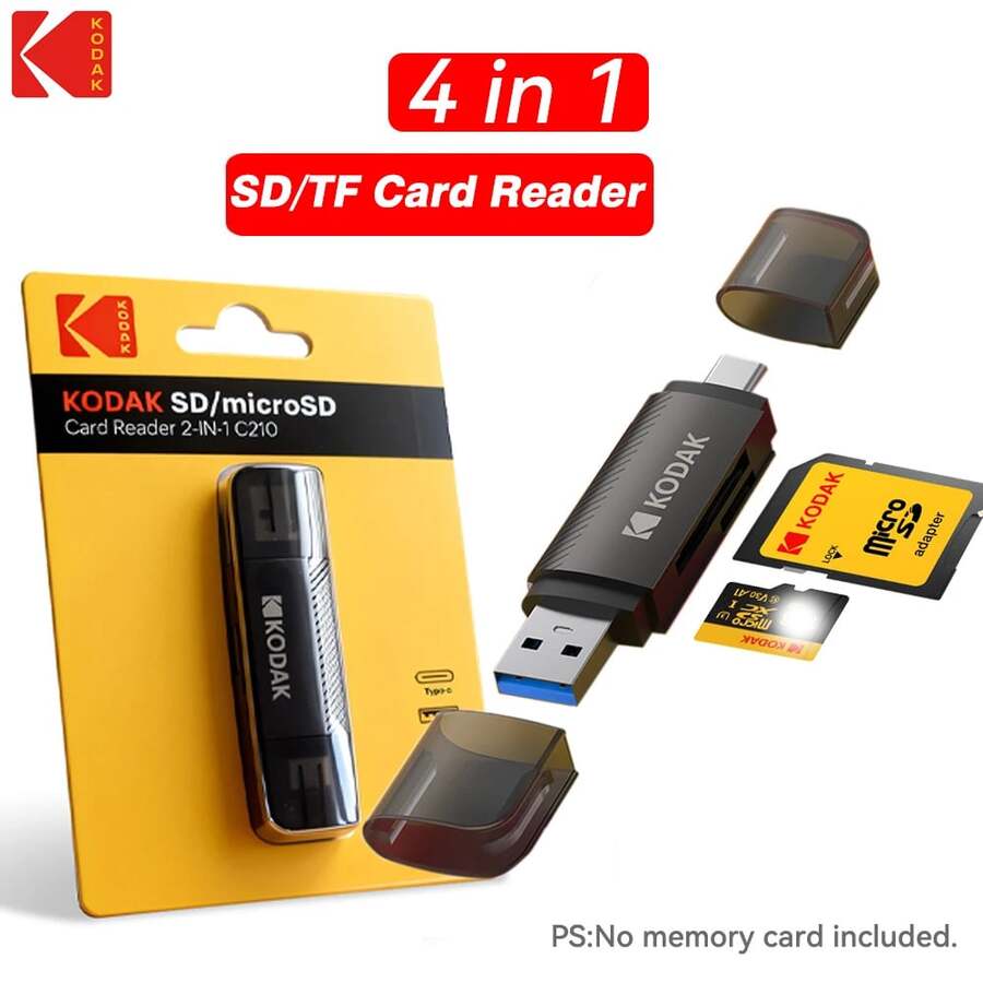 Kodak 4-In-1 Card Reader USB Type-C To Micro SD Card Adapter, Compatible With Laptop Accessories, Phone, Smartphone Storage Devices, USB 3.0 SD Card Adapter - Black - View 1