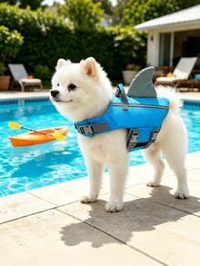 Metglad Dog Life Jacket, Cute Fish Fin Design Pet Swimming Vest, High Reflectivity And Excellent Buoyancy, Equipped With Sturdy Rescue Handle And Towing Ring, Adjustable Size, Suitable For Small, Medium And Large Dogs - Baby Blue - View 1