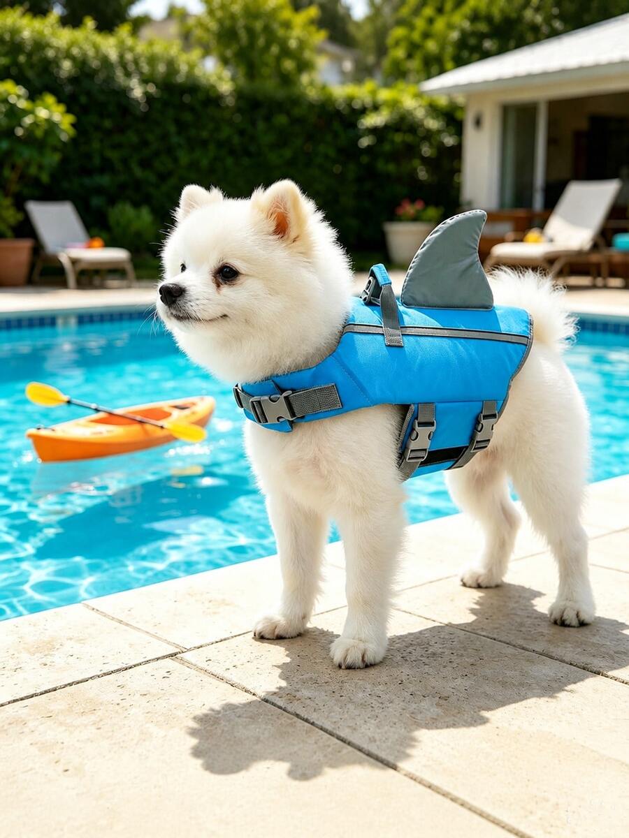 Metglad Dog Life Jacket, Cute Fish Fin Design Pet Swimming Vest, High Reflectivity And Excellent Buoyancy, Equipped With Sturdy Rescue Handle And Towing Ring, Adjustable Size, Suitable For Small, Medium And Large Dogs - Baby Blue - View 1