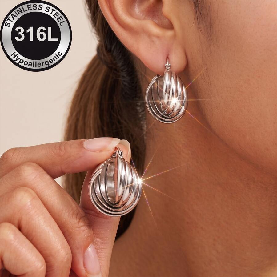 High-Quality Anti-Fade Stainless Steel Earrings,Hypoallergenic 316L Ear Post ,Elegant Jewelry Earrings For Daily Wear Festival Vacation Parties - Slivery - View 1