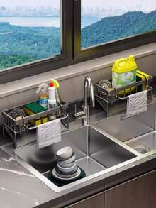 1 pieza Organizador de estante para fregadero de cocina de acero inoxidable - Varios estilos y colores - Ver 11