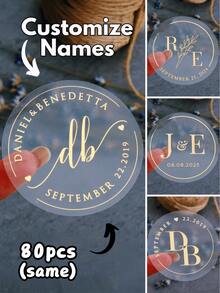 Wedding Initial Sticker Gold, 10/20/40/80/160/320pcs, Personalized Foil Sticker Custom Rose Gold Label, Easter Gift Valentine's Day Gift, Her Gift, His Gift, Mom's Gift, Friend's Gift, Home Decoration, Decoration, Personalized Gift, Custom Gift. - Multicolor - View 22