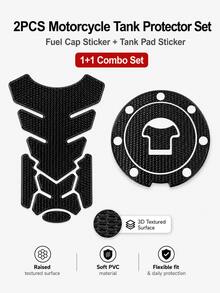 Universal Motorcycle Fuel Tank Sticker Set, Anti-Slip 3D Textured Tank Pad & 7-Hole Fuel Cap Protector, Waterproof Scratch-Resistant Self-Adhesive Tank Protection Sticker, Motorcycle Fuel Tank Surface Protection Decorative Accessory, Suitable For Daily Riding - A - View 2