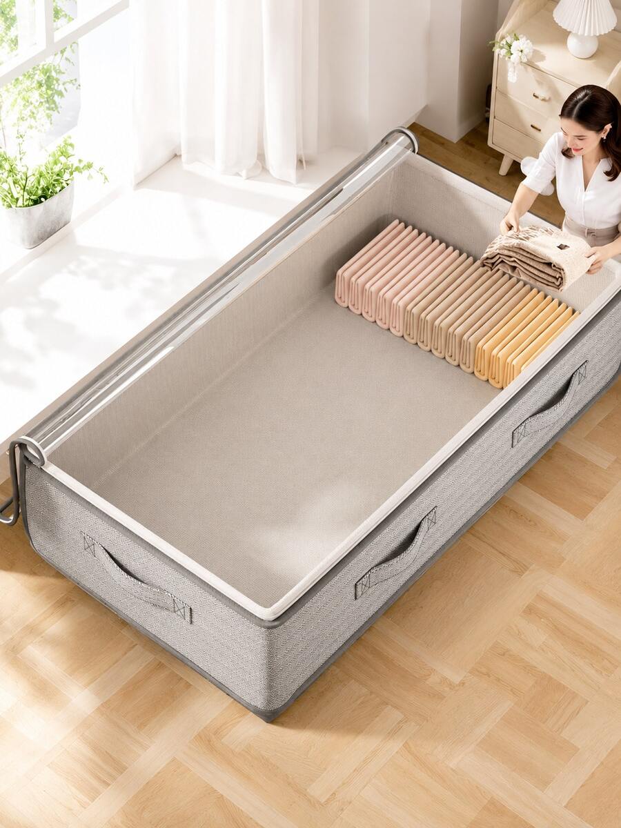 1pc Foldable Underbed Storage Bag, Excellent Functionality And Multi-Purpose, Suitable For Blankets, Skirts, Quilts, Pillows, Clothing And Underbed Storage, Space-Saving, Labor Day Promotion, Underbed Storage, Home Storage, Bedroom Closet, Storage Organizer, Storage Drawer, Back To School, Back To School Supplies. - Light Grey - View 1