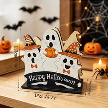 2D Flat - Halloween Wooden Napkin Holder Decoration, Featuring Ghost And Pumpkin Halloween Theme Design, Suitable For Home Dining Table, Bar Counter, Kitchen Countertop Napkin Storage - Multicolor - View 2