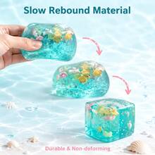 2pcs Ocean Shell Square Squishy Stress Relief Toys, Transparent Liquid Fingertip Squeeze Toys With Star Glitter, Portable Sensory Fidget Toys For Kids And Adults Daily Relaxation - Mint Blue 2pc - View 6