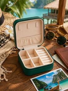 1pc Portable Small Jewelry Storage Box With Zipper And Soft Velvet Lining, Ring Holder, Earring Necklace Bracelet Organizer, Compact Jewelry Box, Fits In Handbag, Perfect For Vacation, Birthday And Christmas Gift - Multicolor - View 10
