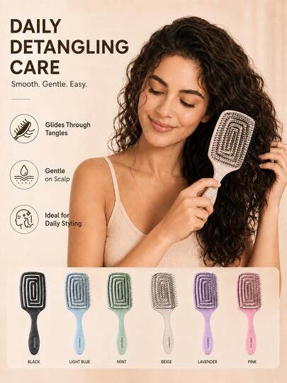 Colorful Hair Comb, Casual Air Cushion Paddle Brush With Flexible Bristles And Side Teeth, Gentle On Scalp, Easy-Grip Handle, Suitable For Curly, Wavy, Thick, Long Hair Daily Styling, Home And Travel Use