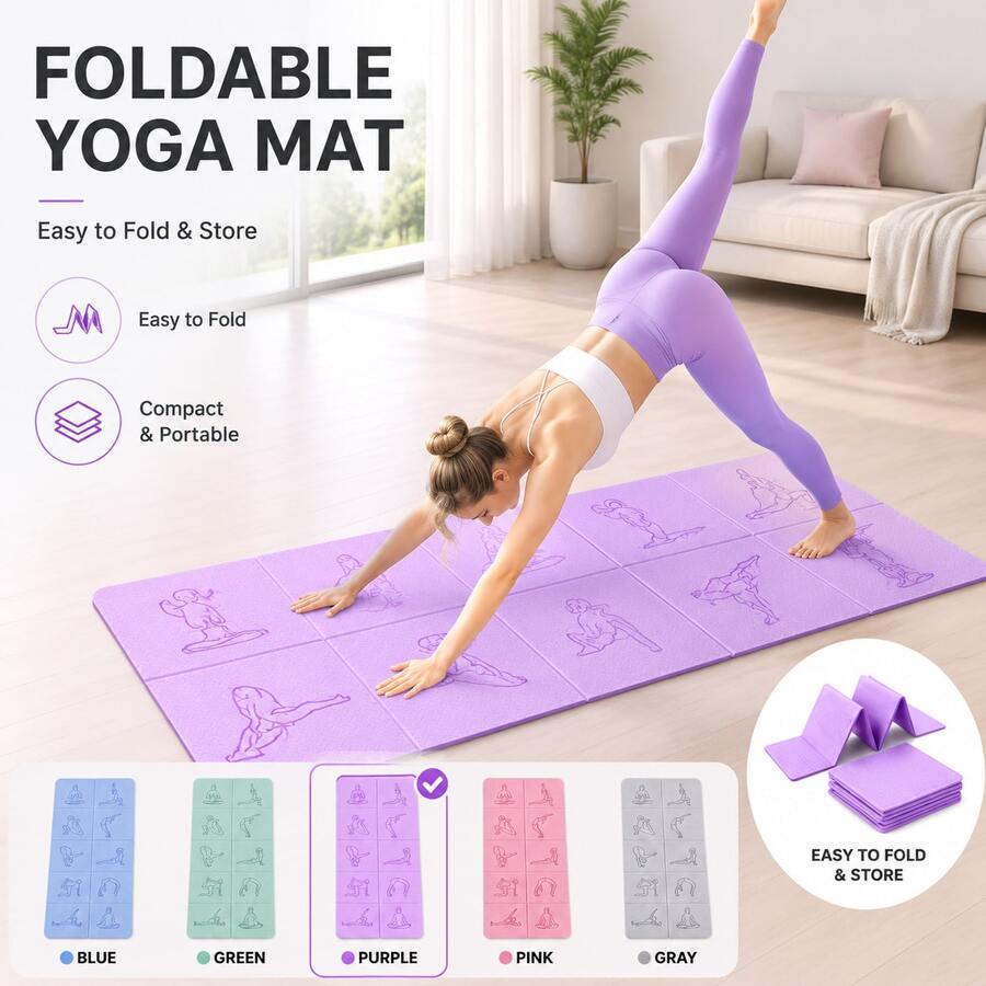 0.4mm Ultra-Thin Foldable Yoga Mat, Portable Exercise Mat, Non-Slip Wear-Resistant Shock-Absorbing Sound-Insulating Fitness Floor Mat, Double-Sided Use Easy Storage Easy Cleaning, Suitable For Yoga Training, Pilates, Gymnastics, Jump Rope, Home Gym Sports Equipment - Multicolor - View 1