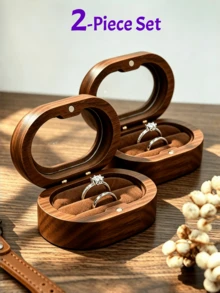 Black Walnut Wood Jewelry Box For Rings, Necklaces, Earrings Storage, Vintage Engagement Ring Case - Brown - View 17