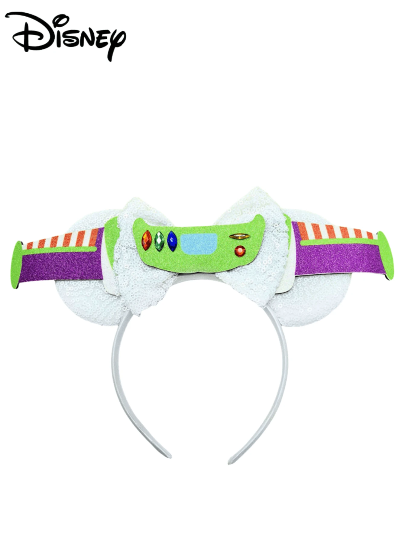 1pc Disney Cartoon White Sequin Base Glider + Buzz Lightyear Astronaut Helmet White Sequin Bow Headband, Hair Accessory, Suitable For Disney Theme Park, Cosplay, Party, Photo Shoot, Mickey Minnie Headwear - 1 YEAR - View 1