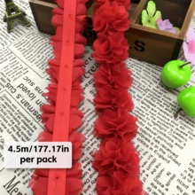 1米/39.37英寸3D雪纺蕾丝花，手持花卉装饰，适用于鞋子、帽子、服装DIY，也可作为服装配饰和泳装装饰。 - 紅色 - 查看 8