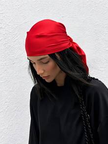 1pc Soft Solid Color Minimalist Polyester Silk-Like Square Scarf, Headband, Hairband, Suitable For Styling - Red - View 3