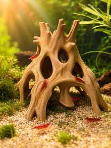 1pc Durable Realistic Brown ABS Hollow Tree Root Cave With Multiple Openings, Driftwood-Style Fish Hideout For Betta, Guppy, Shrimp & Small Fish, Funny Aquarium Ornament & Fish Tank Decor For Winter, Christmas Decorations & Xmas Decorations Indoor - Happy Aquarium - View 10