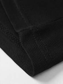 Men's Pure Black Short Sleeve Polo Shirt, Classic Collar Three-Button Placket Casual Top, Suitable For Daily Commute And Business Wear, Men's T-Shirt, Men's Polo Shirt - Black - View 4
