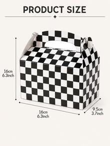 6/12 piezas Cajas de regalo a cuadros blanco y negro, cajas de recuerdos con tema de carreras con asas, cajas DIY para dulces y aperitivos, cajas de golosinas triangulares para decoraciones de fiesta de cumpleaños, suministros para fiestas infantiles, decoraciones de Navidad y Halloween, bolsas de regalo para dulces y aperitivos - Caja de regalo minimalista a cuadros blanco y negro - Ver 5