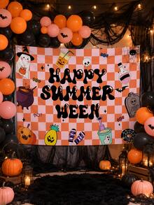 2 Peças - Banner de Bottom de Halloween de Verão - Decoração Feliz de Halloween de Verão, Tamanho Grande, 150*100cm, Halloween de Verão, Decoração de Festa de Halloween de Verão, Bottom Suspenso de Halloween de Verão, Adereço de Bottom de Fotografia, Decoração de Bottom de Cabine de Fotos de Festa de Halloween de Verão Interna/Externa, Festa de Aniversário na Piscina (Multicolorido) - Multicolorido - Visão 1