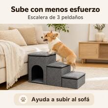Escalera para perros pequeños con espacio de almacenamiento, ajustable para cama alta y sofá, rampa para perros pequeños y gatos, 3 niveles en gris - Gris - Ver 3
