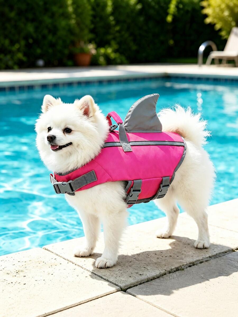 Metglad Dog Life Jacket, Cute Fish Fin Design Pet Swimming Vest, High Reflectivity And Excellent Buoyancy, Equipped With Sturdy Rescue Handle And Leash Ring, Adjustable Size, Suitable For Small, Medium And Large Dogs - Hot Pink - View 1