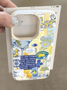 1件 白色標語檸檬拼貼極簡風個性化 TPU 防震全包覆手機殼，適用於 Apple 17 16 15 14 13 12 11 Pro Max Air 及系列 - 彩色 - 查看 4