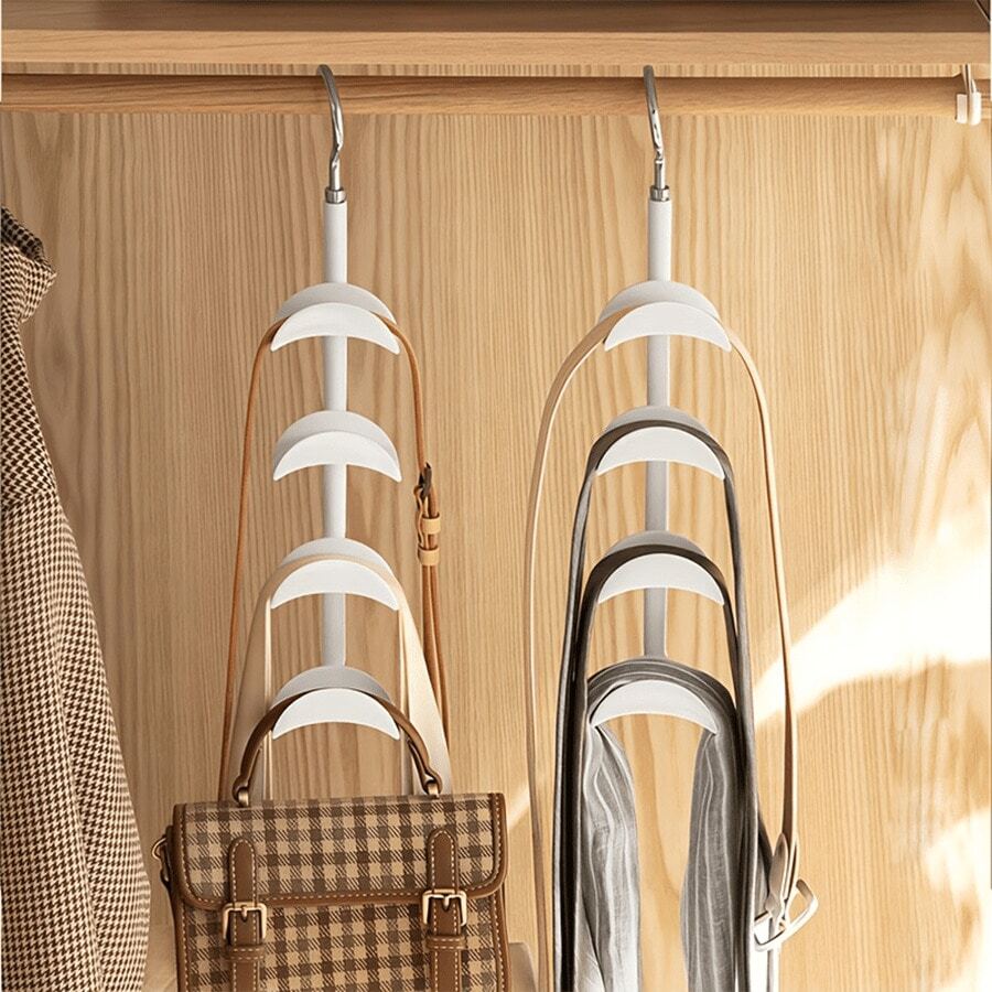 Minimalist Vertical 4-Tier 360° Rotating Non-Slip Hook Design Space-Saving Bag Rack, Scarf Rack, Tie & Belt Storage Organizer, Bedroom Closet Hanging Rod Rack, Suitable For Dorm, Apartment, Back To School, Spring Cleaning, Entryway - Multicolor - View 1