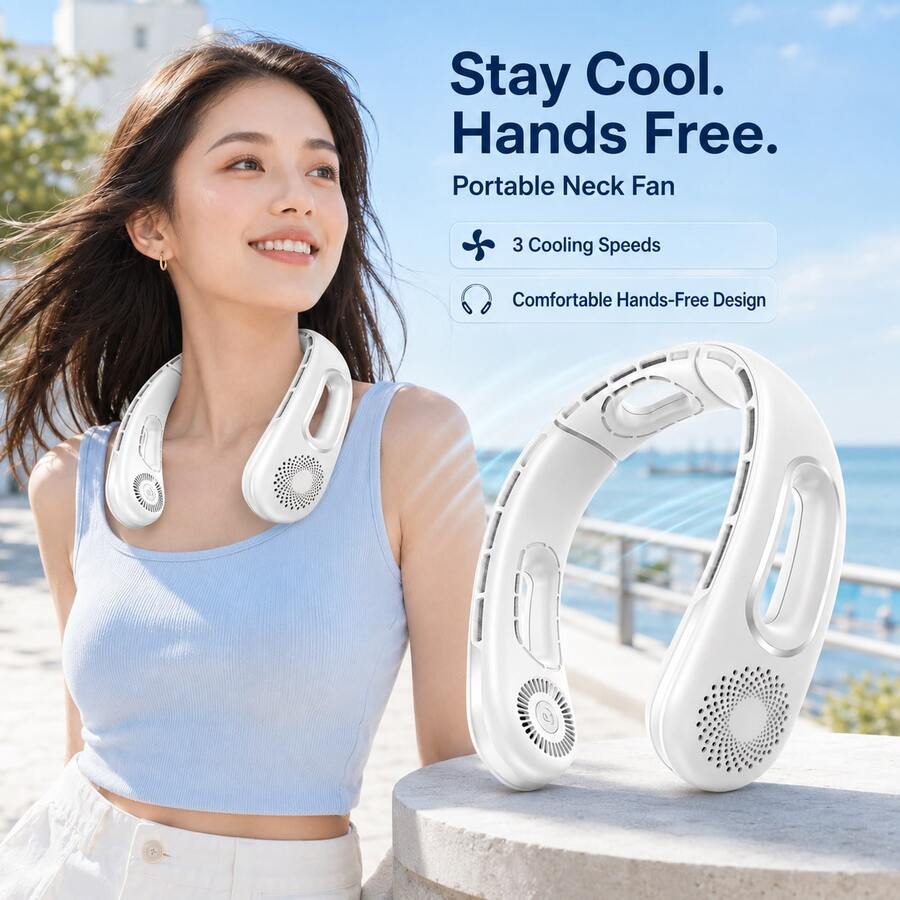 Zechuan Bladeless Neck Fan, Portable 5200mAh Rechargeable Wearable Fan With 360° Cooling Airflow, 4 Speeds, Lightweight Low-Noise Hands-Free Personal Fan For Work, Travel, Commuting & Outdoor Use,Back-To-School Essential, Classroom Supply, School Supply - 白色 - 查看 1
