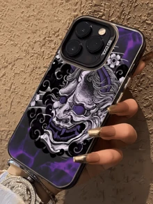 1件裝黑色紫色火焰閃電惡魔極簡個性化TPU防震全包覆手機殼，適用於Apple 17 16 15 14 13 12 11 Pro Max Air及系列 - 彩色 - 查看 4