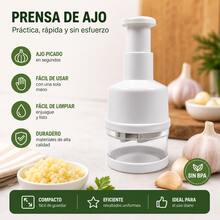 Picadora multifuncional de ajo y verduras: cuenta con un diseño manual de pulsador; es versátil y fácil de desmontar para su limpieza. - Blanco - Ver 4
