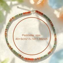 1 pièce Collier de petites perles plates rouges et vertes avec une ambiance vintage naturelle, combinant la turquoise africaine naturelle et l'agate rouge, exquis mais décontracté - Pin africain - Voir 1