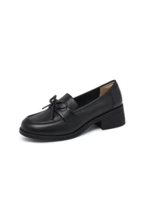 CAMEL CROWN Women's Leather Shoes, Genuine Leather Soft-Soled Work Shoes For Flight Attendants, Shallow-Toed Thick-Heeled Shoes - Black - View 4