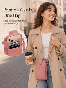 Portable Crossbody Phone Wallet, Secure Snap Closure, Faux Leather Phone Bag, Suitable For Elegant Ladies Graduation Trip Travel Essentials - Multicolor - View 6