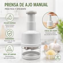 Picadora multifuncional de ajo y verduras: cuenta con un diseño manual de pulsador; es versátil y fácil de desmontar para su limpieza. - Blanco - Ver 2