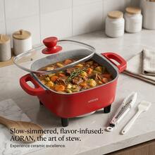 AORAN All-In-One Square Electric Cooker, Ceramic Non-Stick Electric Skillet Hot Pot With Stay-Cool Handles, Glass Lid, Bonus Silicone Cooking Tools For Steaming, Frying, Braising & Hotpot - US A Type Plug(110-127V) - View 10
