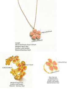 1 Set Elegant Style Enamel Floral Design Stainless Steel Women Jewelry Set Suitable For Date Wear - Yellow Gold - View 2