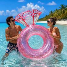 1 pieza Aro de natación con diamantes de purpurina rosa | Flotador de natación de PVC grueso de gran tamaño | Accesorio fotográfico para fiesta de piscina de verano - Rosa - Ver 7