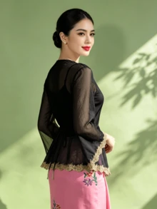 1pc Modern Elegant Button-Up Long Sleeve Cardigan Top, Black Long Sleeve Cardigan Top For Women, Summer - Black - View 2