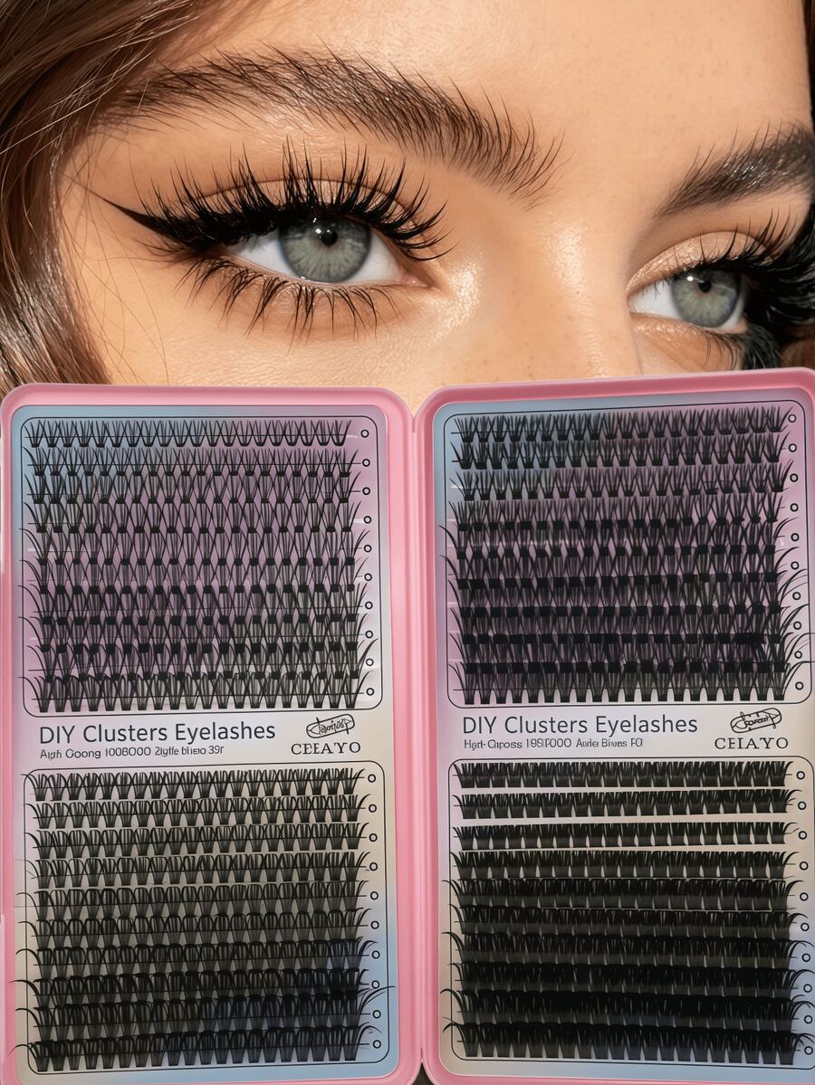 Mixed Styles Individual Lash Clusters Storage Box DIY Self Graft Eyelash Extensions 4 Types Segmented Fake Lashes D Curl Wispy Fluffy Lashes For Beginner Home Makeup - View 1