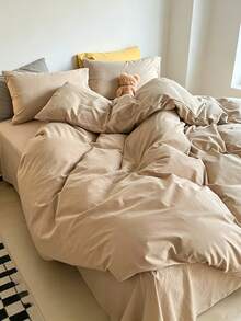Nordic Light Luxury Solid Color 2/3-Piece Duvet Cover Set Boasts Silky Smooth Fabric Various Colors Available Soft  Hand/Machine Washable. All-Season Use For Dorms & Guesthouses, Great Wedding & Easter Gift - Khaki - View 9