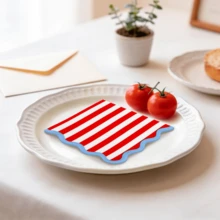 Wavy Edge Paper Cocktail Napkins, Red And White Stripes With Blue Border, Disposable Beverage Hand Towels, Summer Party Tableware Decoration - Blue - View 7