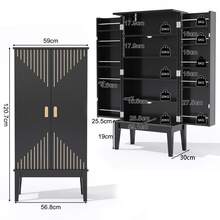 Kitchen Cabinet 120x59x30cm, Sideboard, Spacious 2-Door Sideboard With Shelf On The Door, Vintage Style Storage Unit - Suitable For Kitchen, Dining Room, Living Room And Hallway. - Black + MDF + European - View 2
