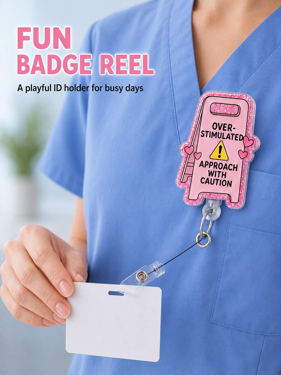 2D Overstimulation Badge Lanyard With Crocodile Clip, Fun ID Holder, Suitable For Teachers, Doctors, Nurses, Office Staff Colleagues Gift - Multicolor - View 1
