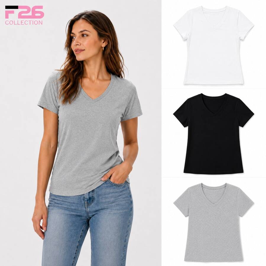 F26 Women's Basic Micro V-Neck T-Shirt - Grey - View 1