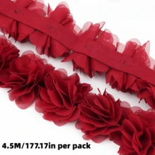 1米/39.37英寸3D雪纺蕾丝花，手持花卉装饰，适用于鞋子、帽子、服装DIY，也可作为服装配饰和泳装装饰。 - 酒紅色 - 查看 9