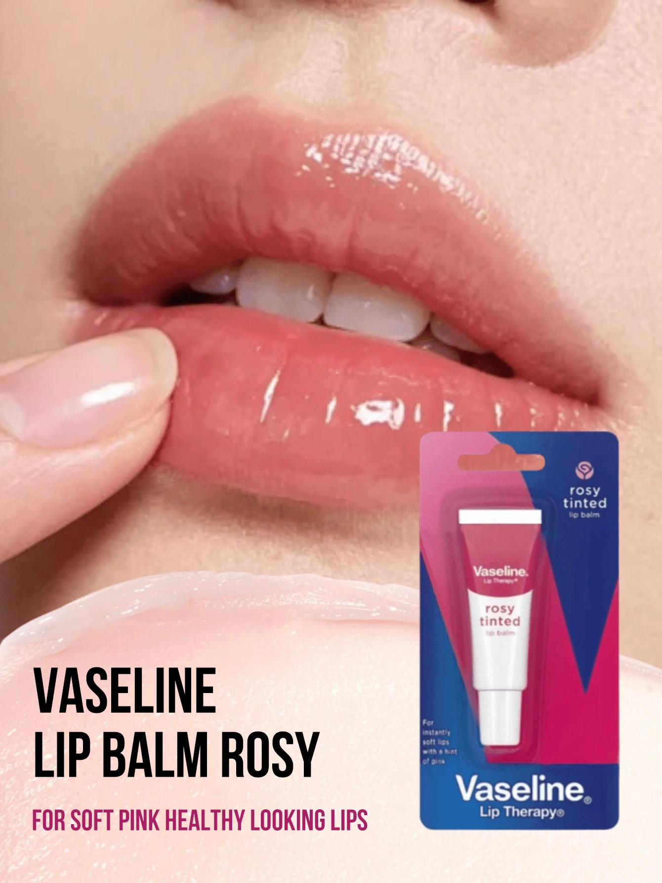 Vaseline 凡士林護唇膏 (密集護理),經典配方,立即軟化、平滑、滋養,100% 凡士林果凍,純凡士林,經典配方,斜角尖端設計方便塗抹,保濕,修復乾燥唇部,防止龜裂 - 玫瑰 rosy - 查看 1