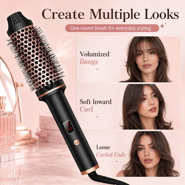 UKLISS Brosse à cheveux 2-en-1 lissante et bouclante à ions négatifs - Fer à friser, crée des boucles volumineuses et des vagues rentrantes lisses