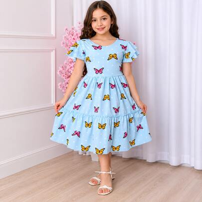 Vestido Infantil Feminino Manga Babado