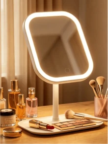 LED 3-Color Light Makeup Mirror With 3 Lighting Modes, Adjustable Brightness, Smart Touch Screen, USB Rechargeable, High Definition Makeup Mirror, Suitable As Birthday, Valentine's Day, Mother's Day And Christmas Gift - Multicolor - View 2