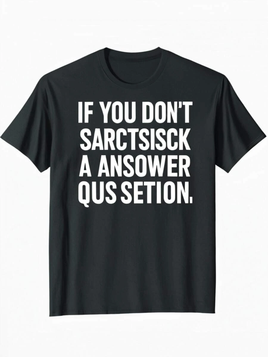 Herren-T-Shirt mit Rundhalsausschnitt und kurzen Ärmeln sowie dem lustigen, falsch geschriebenen Text "IF YOU DON'T SARCTSISCK A ANSOWER QUS SETION" für den lässigen Alltag - Schwarz - Übersicht 1