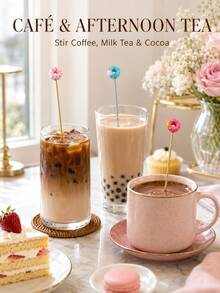 1/4 cái que khuấy đồ uống hình bánh donut dễ thương, cán dài, dùng cho cocktail và cà phê, dụng cụ quầy bar tiệc - Nhiều màu - Xem 4